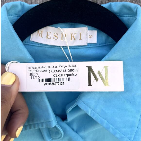 Meshki | NWT Rachel Belted Cargo Utility Mini Dress Turquoise Size Small - Picture 2 of 7